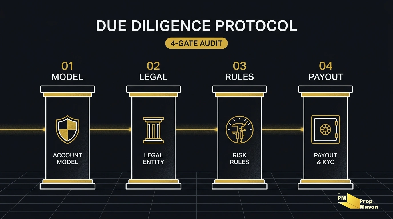 4-pillar due diligence protocol for evaluating prop firm rulebooks and payouts