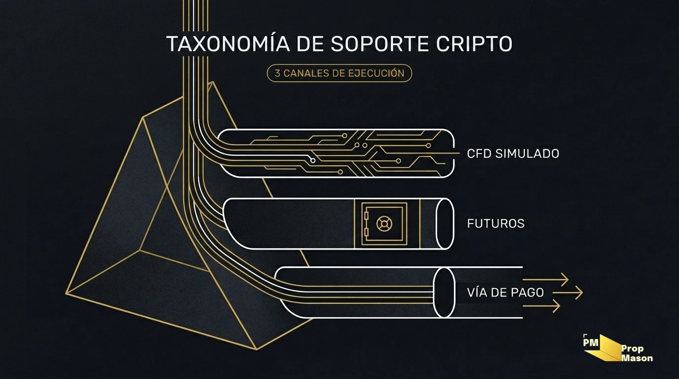 Taxonomía de cuentas de fondeo cripto: contratos CFD simulados, futuros listados y canales de cobro
