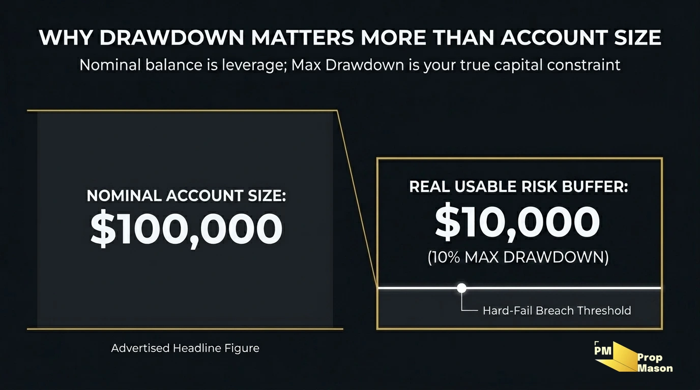 Why drawdown matters more than advertised account size risk buffer comparison