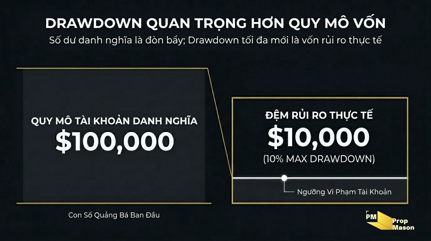 Bản chất giới hạn drawdown so với quy mô tài khoản danh nghĩa
