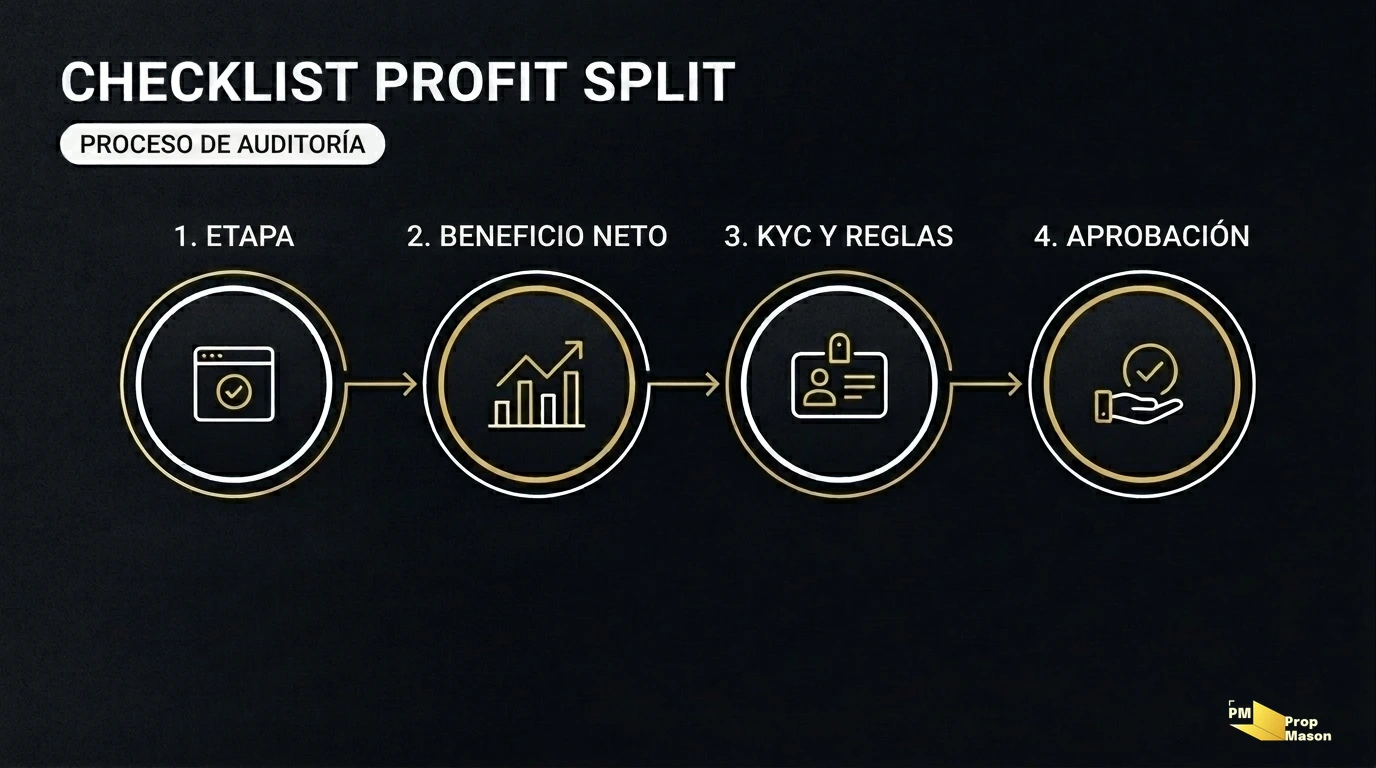 Checklist de verificación de profit split y proceso de retiro