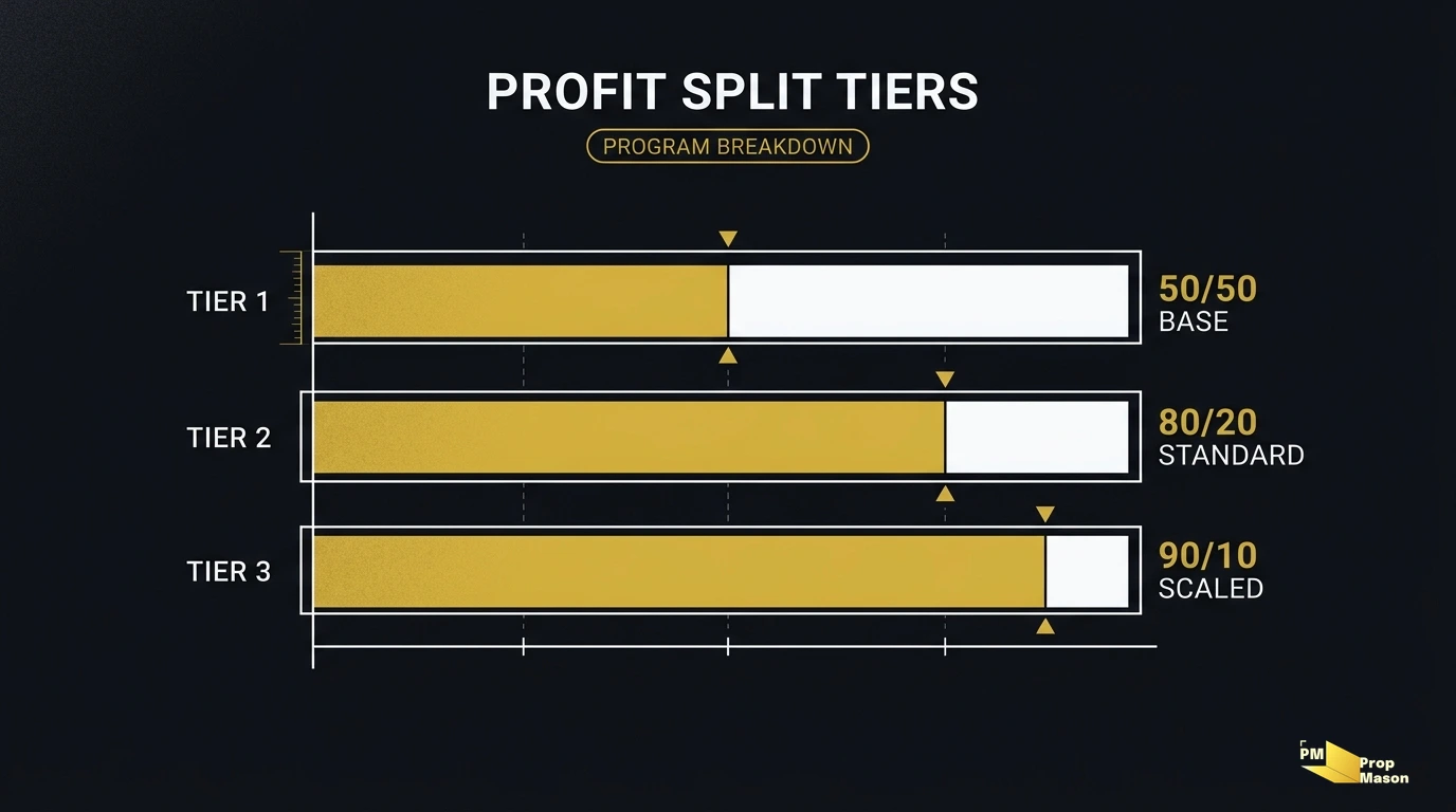 Prop firm profit split tiers and range comparison