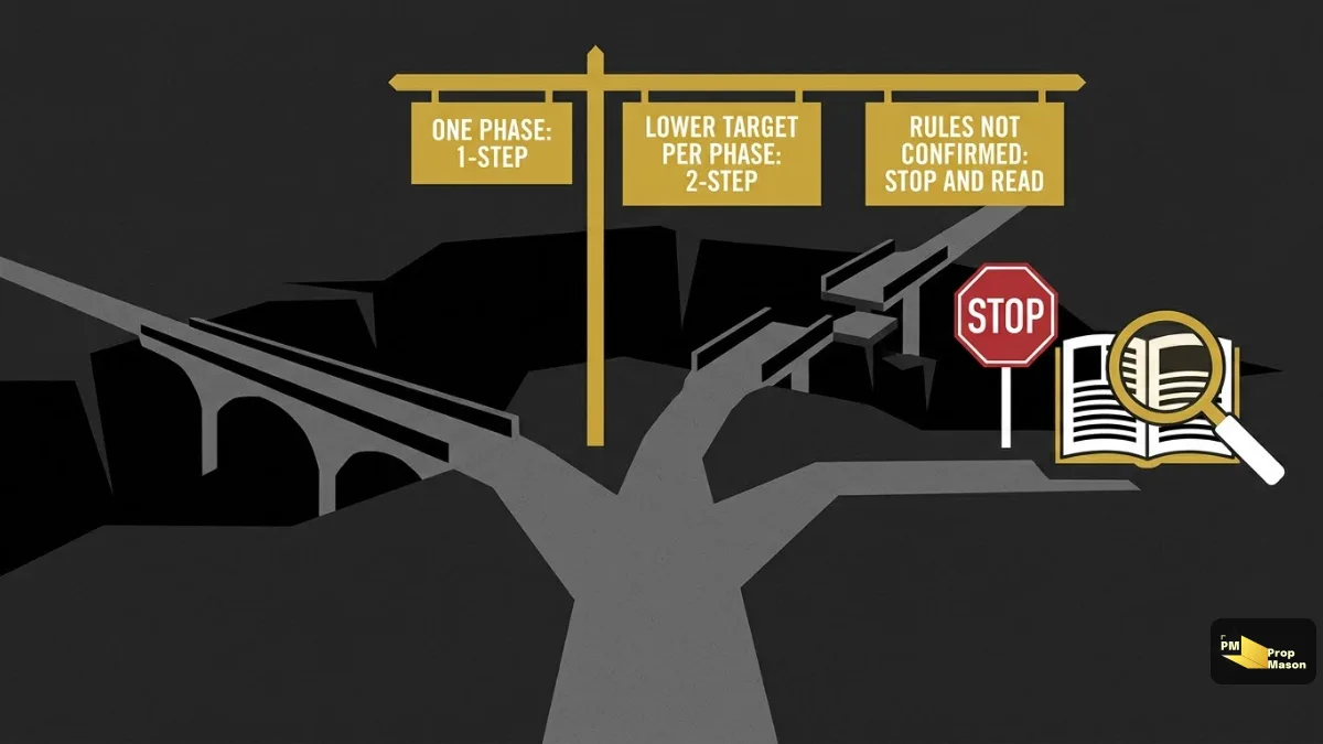A road fork showing when a one-step or two-step challenge fits, and when to stop and read the rules