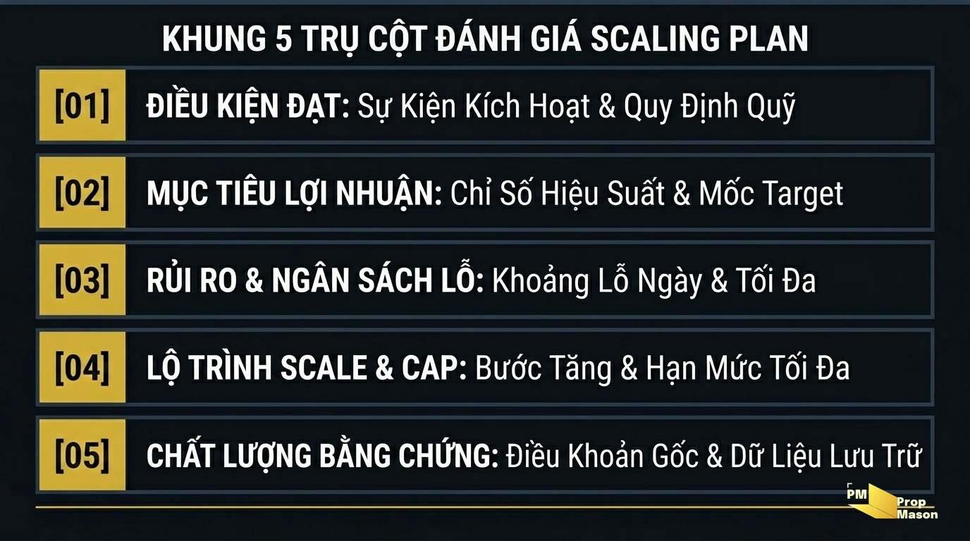 Khung 5 trụ cột đánh giá scaling plan: điều kiện, rủi ro, lộ trình scale và bằng chứng