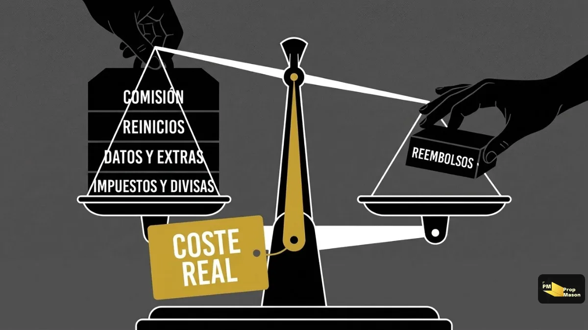 El costo real de un challenge sumando tarifa, resets, datos, impuestos y reembolsos