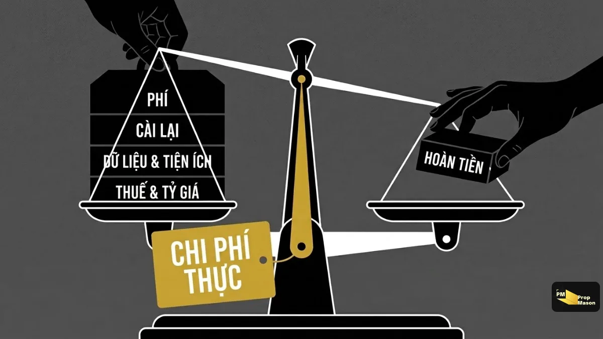Chi phí thật của một challenge gồm phí, reset, dữ liệu, thuế và tiền hoàn