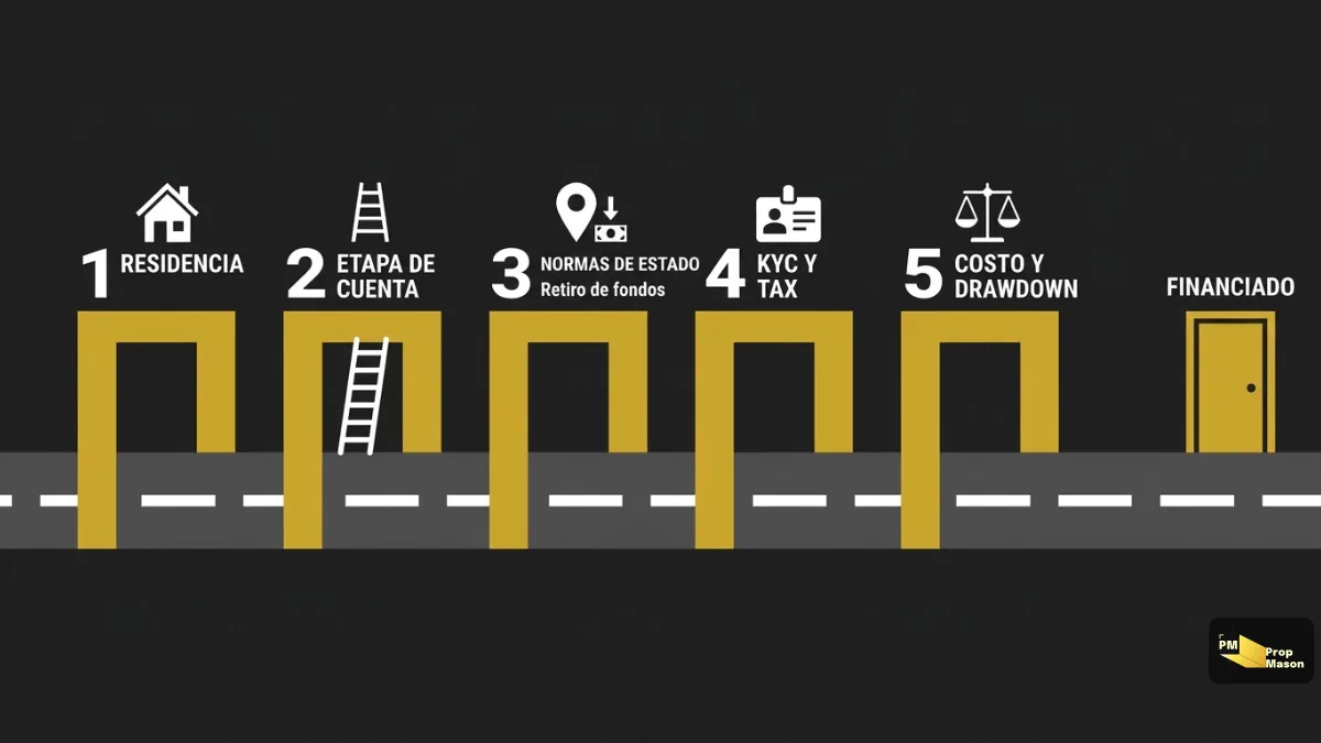 Cinco comprobaciones para traders de EE. UU.: residencia, etapa, payout por estado, impuestos y costo