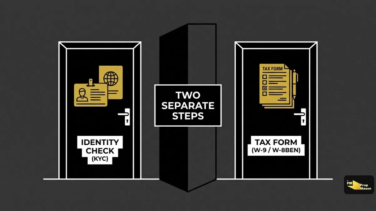 Identity checks and US tax forms are two separate steps for prop firm traders
